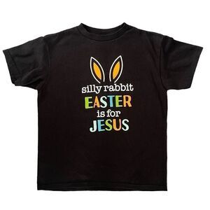 SILLY RABBIT EASTER IS FOR JESUS Youth Black Short Sleeve Graphic Tee Small